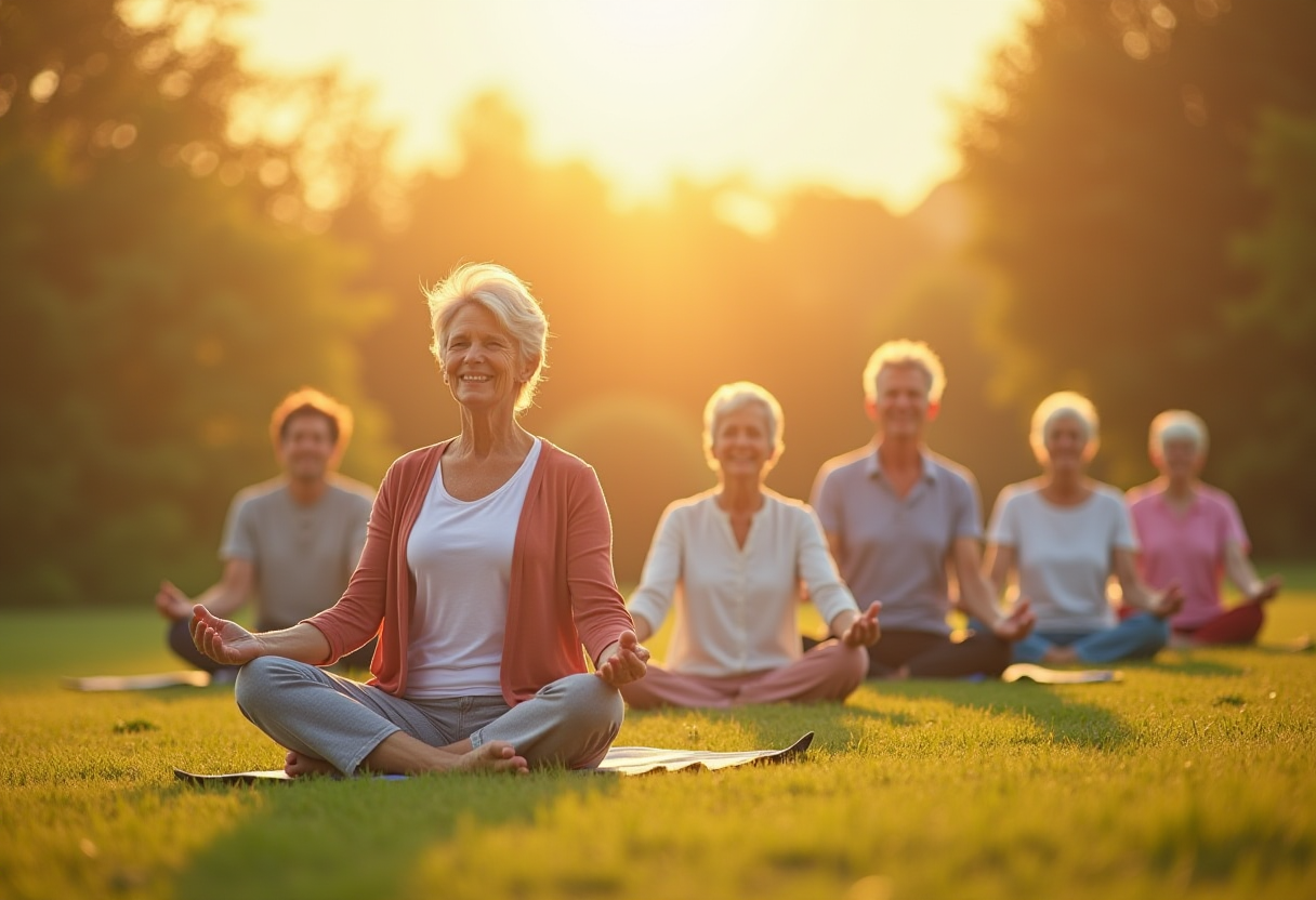 Жінка середнього віку практикує йогу